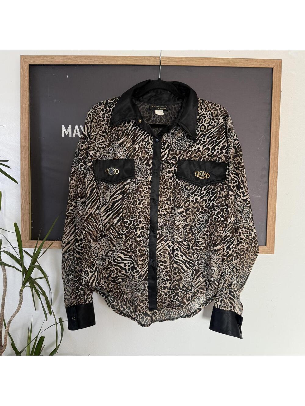 Animal Print Mesmerize Button Up Large USA Leopard Zebra Western Shirt